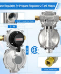 Two Tank Propane Regulator Kit With Auto Changeover And Two Hose Set durable brass fittings, dimensions shown, close view