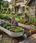 Two Pack Raised Garden Beds, 8 By 4 By 1 Foot, Galvanized Oval Metal Planter Boxes For Outdoor Use in garden with plants