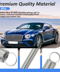 Close-up views of 4-pack extension springs with single-loop ends, 4 in length, 9/16 in OD, nickel-plated spring steel