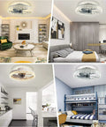 Ceiling Fan With Lights LED Remote Control Three Color Lighting Three Speeds Invisible Blades Flush Mount Enclosed Metal Shell