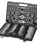 Pro Grade 110-Piece Tap and Die Set with Metric Sizes M2 to M18, Bearing Steel Taps and Dies, in Sturdy Storage Case Opened View