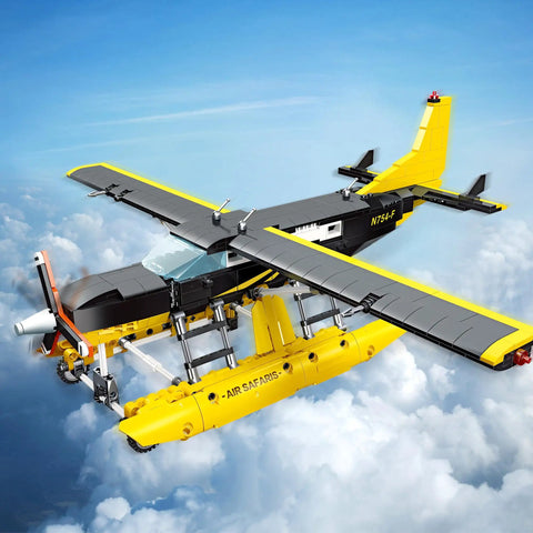 Epic Seaplane Building Block Set 739 Pieces For Teens And Builders Airplane Model Kit flying among clouds