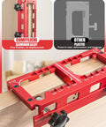 Pro Grade Aluminum Door Hinge Jig Kit for Router in use, demonstrating precise mortise routing with heavy duty 6061 alloy.