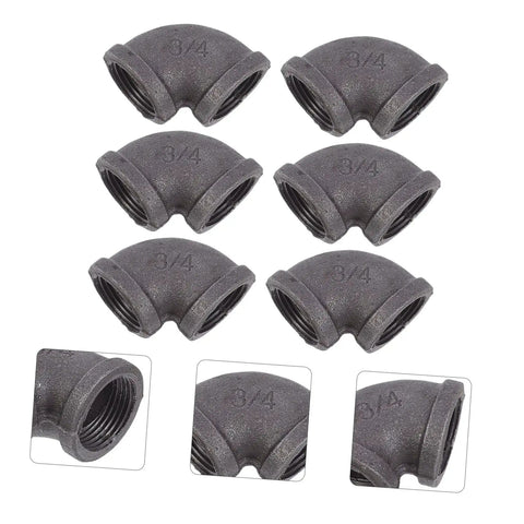 Elbow Iron Pipe Fitting Set, Six Pieces, Three Quarters Inch Industrial Connectors For Plumbing And DIY Projects