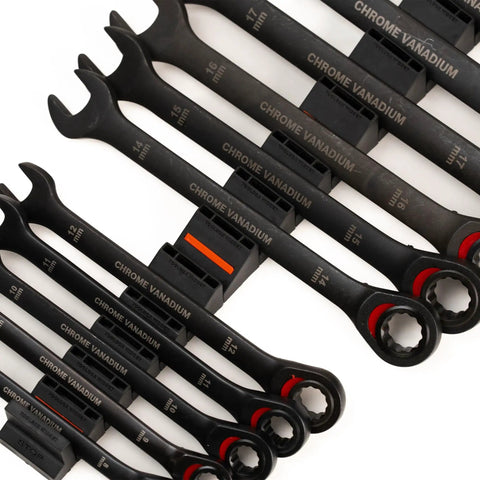 Close-up of Basics Wrench Organizer Kit With 16 Rubber Holders For Tool Drawer, Modular Toolbox Organizer System, one pack