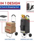 Foldable Grocery Cart With Extra Large Black Bag 220 Lb Capacity Smooth Rolling Two Wheel Trolley with boxes and groceries