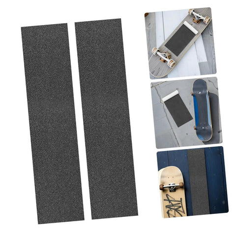 Two Pack High Grip Sandpaper Traction Tape for Skateboards and Scooters 84x23cm Waterproof Anti Slip Deck Tape shown with boards
