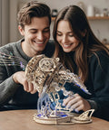 LED Jellyfish 3D Wooden Puzzle Kit For Adults With 355 Pieces That Swims When LED Lights Up Realistic Display Build DIY Wood Craft Toy Gift For Him And Her Cool Creative Hobby And Unique Educational Toy, couple assembling