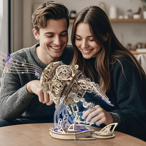 LED Jellyfish 3D Wooden Puzzle Kit For Adults With 355 Pieces That Swims When LED Lights Up Realistic Display Build DIY Wood Craft Toy Gift For Him And Her Cool Creative Hobby And Unique Educational Toy, couple assembling