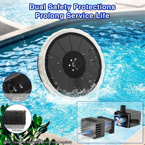 4W Solar Powered Bird Bath Fountain With Color LED Lights And 7 Nozzles, 4000mAh Battery, Outdoor Water Feature Pump