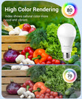 Image of crisp vegetables illuminated by 4 Pack A19 Dimmable LED Light Bulbs 800 Lumens 5000K Daylight White, enhancing colors with 80 CRI.