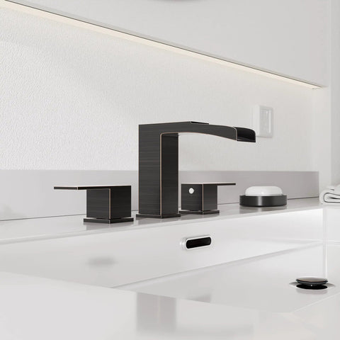 Oil Rubbed Bronze 3-Hole 8-Inch Widespread Bathroom Faucet With Two Handles, Metal Pop Up Drain Assembly, modern vanity view