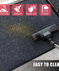 Front Door Mat 3 By 4 Ft Indoor Outdoor Entrance Rug With Non Slip Rubber Backing in dark gray being vacuumed