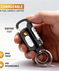 Person holding 9 In 1 Multitool Keychain With Windproof Plasma Lighter USB Rechargeable Knife Screwdriver Bottle Opener Corkscrew.