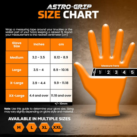 Astro Grip Nitrile Disposable Gloves Powder Free Orange 2XL 1000 Count With Superior Grip And Puncture And Abrasion Resistance size chart