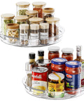 2 Pack Nine Point Two Five Inch Lazy Susan Turntables For Cabinets And Countertops Grab And Go Rotating Spice Organizer, filled.