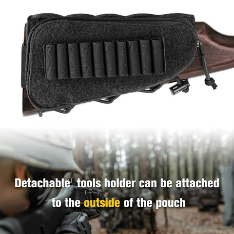 Tactical Stock Pack with Adjustable Cheek Rest Pouch for Long Action Rifles Right Hand Black Built from 500D Nylon