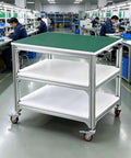 Badass Antistatic Workbench With Slick Rolling PU Wheels And Solid Lock Brakes Makes It The Top Shelf Three Tier Metal Station for electronics repair.