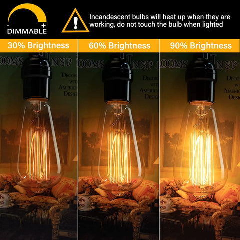 LED Edison Bulbs 60W Equivalent, E26 Base, Warm White, 6 Pack dimmable brightness levels illustration