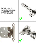 Comparison of hinge types for Soft Close Cabinet Damper 5 Pack Polished Nickel Finish Easy Install for Cabinets With Fully Concealed Self Closing Hinges No Sweat Hinge Side Mount in Top or Bottom Corner.