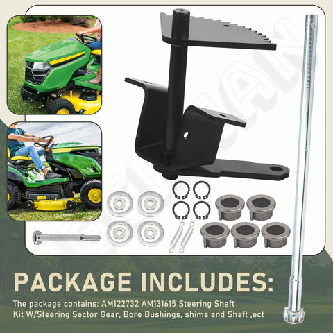Steering Shaft Kit With Sector Gear, Bushings, Shims And Shaft For John Deere LT And LTR Series Lawn Tractors package contents