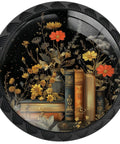 12 Pack Vintage Botanical Book Flower Cabinet Knobs with colorful flowers and antique book pages against a starry sky backdrop.