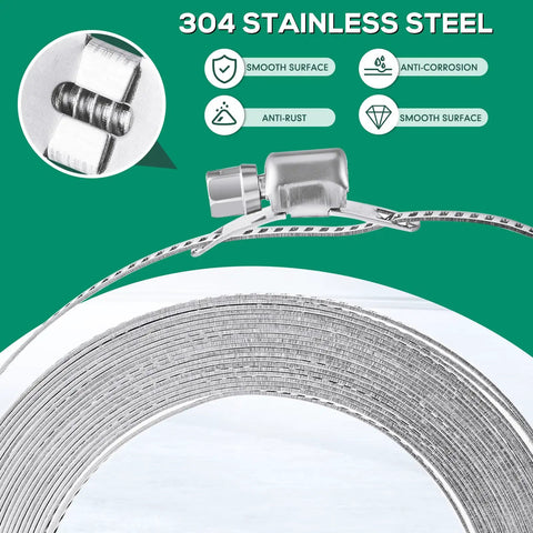 Hose Clamp Kit With Stainless Steel Worm Gear Straps And Holes, 32.8 Ft Total Length, anti-rust stainless steel close-up