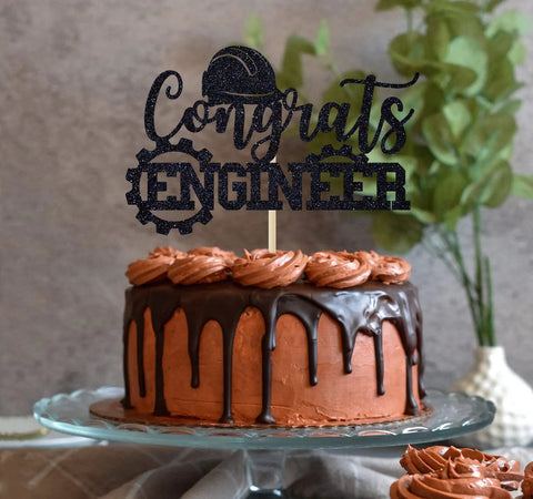 Congrats Engineer Cake Topper For Graduation Party Decor Future Engineer Theme Class Of 2026 Black Glitter Topper Reusable Eco Friendly