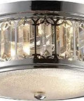 Polished Chrome 2-Light Flush Mount Ceiling Fixture With Crystal Cut Glass, Metal Construction, Dimmer Compatible And Hardwired