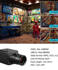 Top Tier 1080p 60fps Usb3.0 Hdmi Dual Output Digital Security Camera showcasing 4X manual zoom lens in a gallery setting.