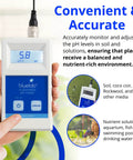 Person holding Multimedia PH Meter For Hydroponics And Soil, Digital Handheld Tester with Pro Grade Lab Quality Probe Displaying 5.8