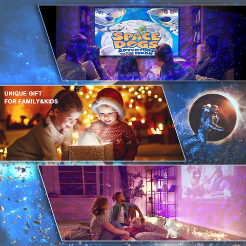 Dope Galaxy Night Light Projector With 6 In 1 Space Theme 21 Color Modes Bluetooth Speaker used by kids for movie night