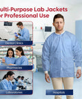 Unisex Hip Length Lab Coat With Three Pockets, Soft Knit Cuffs And Collar, Disposable Medical Jacket For Hospitals And Labs