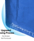 Close-up of blue heavy duty extra large moving bag corner with strong zippers and upgraded sewing for durability