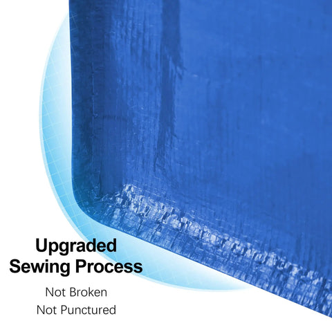Close-up of blue heavy duty extra large moving bag corner with strong zippers and upgraded sewing for durability