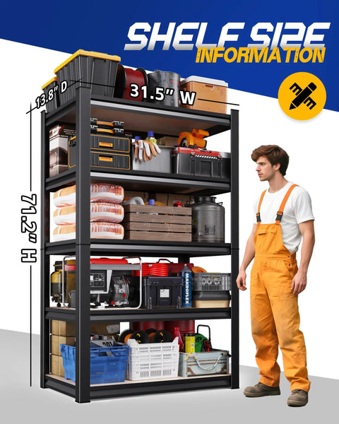 Heavy Duty Garage Shelving Units With Reinforced Wood Shelves And Steel Frame Adjustable Storage Rack For Basement Kitchen Workshop High Capacity Load Bearing Workhorse Grade Top Shelf Organization Black