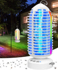 Cordless Mosquito Zapper With Colorful Lighting And Auto Sensing 3 In 1 Bug Trap for Camping Patios Garden And Kitchen White in outdoor setting