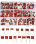 Must-Have 180Pcs Metallized Film Capacitor Kit For DIY Electronics, PCB And Arduino Projects in box, 15 values, red caps