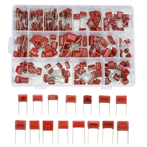 Must-Have 180Pcs Metallized Film Capacitor Kit For DIY Electronics, PCB And Arduino Projects in box, 15 values, red caps