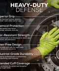 Beefy Eight Mil Green Nitrile Gloves Bulk Bucket Five Hundred Count Extra Large with raised diamond texture for auto mechanics.