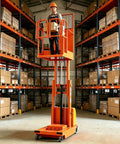 Fully Electric Self-Propelled Order Picker Lift Truck With 661 Lbs Capacity drivable stock picker in warehouse at 13 FT height.