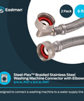 6 Ft Washing Machine Hoses With Elbows Pack Of 2 3/4 In FHT X 3/4 In FHT Braided Stainless Steel connectors close-up