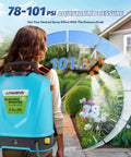 Battery Powered Backpack Sprayer 5.28 Gallons 20L With Mixing System And Telescopic Wand Adjustable 78 To 101 PSI in use on garden