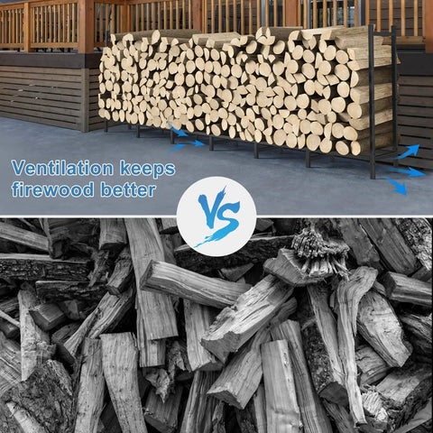8Ft Firewood Rack With Cover For Outdoor Wood Storage Heavy Duty Beefy Steel Construction Weather Resistant Adjustable Log Stacker Stand Large Capacity Waterproof Wood Holder For Porch Deck Or Backyard