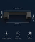 10 Pack Matte Black Kitchen Cabinet Handles Low Profile Drawer Pulls with dimensions and features shown on navy blue background.