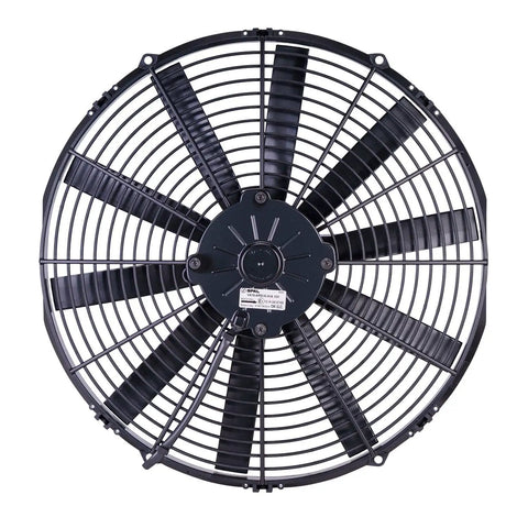 Spal Electric Puller Fan 16 Inch with medium profile design for radiator systems, high airflow cooling, includes 25 Amp fuse.