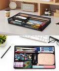 Compact Black Desk Drawer Organizer Tray With Four Compartments For Office And Home Use Non Slip Drawer Organizer for pens and sticky notes