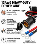 Heavy Duty ThreeFoot 13AWG 12V Waterproof Cigarette Lighter Socket Extension Cord For Cars Boats And RVs With 20A Fuse Protection And Dual Core Copper Wire Cable, 13AWG wire