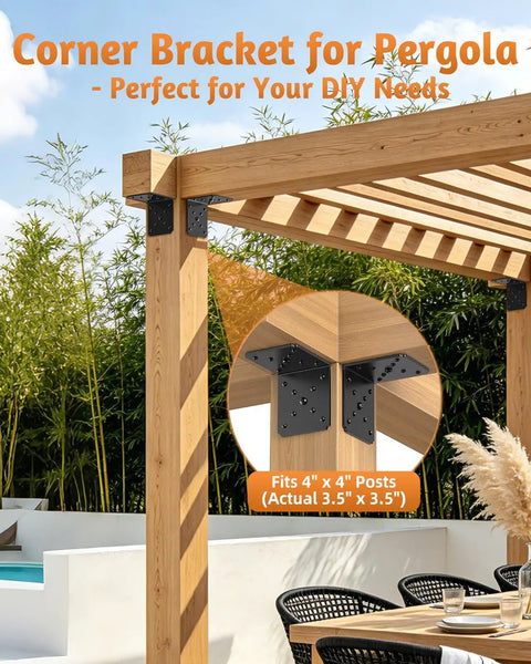 Heavy Duty 4x4x3.5 Black L Brackets for Pergolas 16 Pack 4mm Thick Carbon Steel corner installation on pergola post