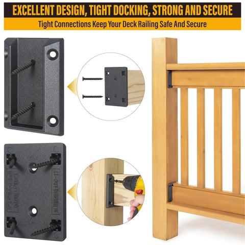 Aluminum Deck Railing Brackets Connector For 2x4 Posts To Handrails, Actual 1.5x3.5 Inches, Heavy Duty Black, 12 Pack, Durable Aluminum Alloy, Easy Install For Wooden Deck Railing Systems